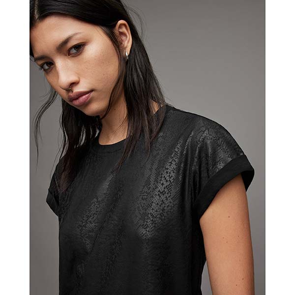 Allsaints Australia Womens Anna Snake Print T-Shirt Black AU50-049